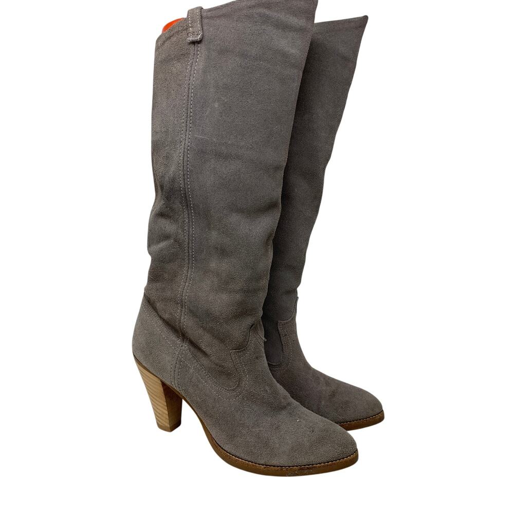 VTG Dingo Boots Womens 6 1/2 Gray Tall Slouchy Shaft Western Stitch Stacked Heel